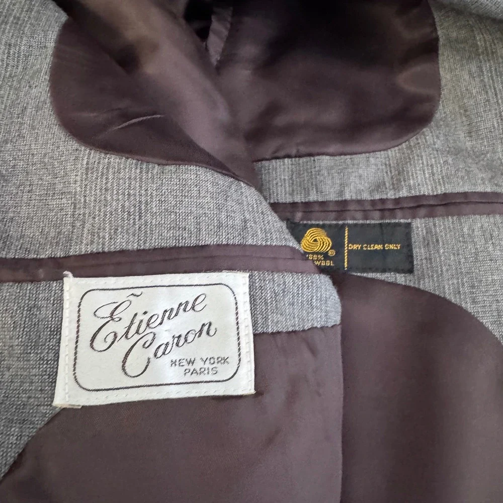 Etienne Caron 3 Piece Suit Mens 42R 39x28 Gray‎ Pinstripe Wool Vintage Formal